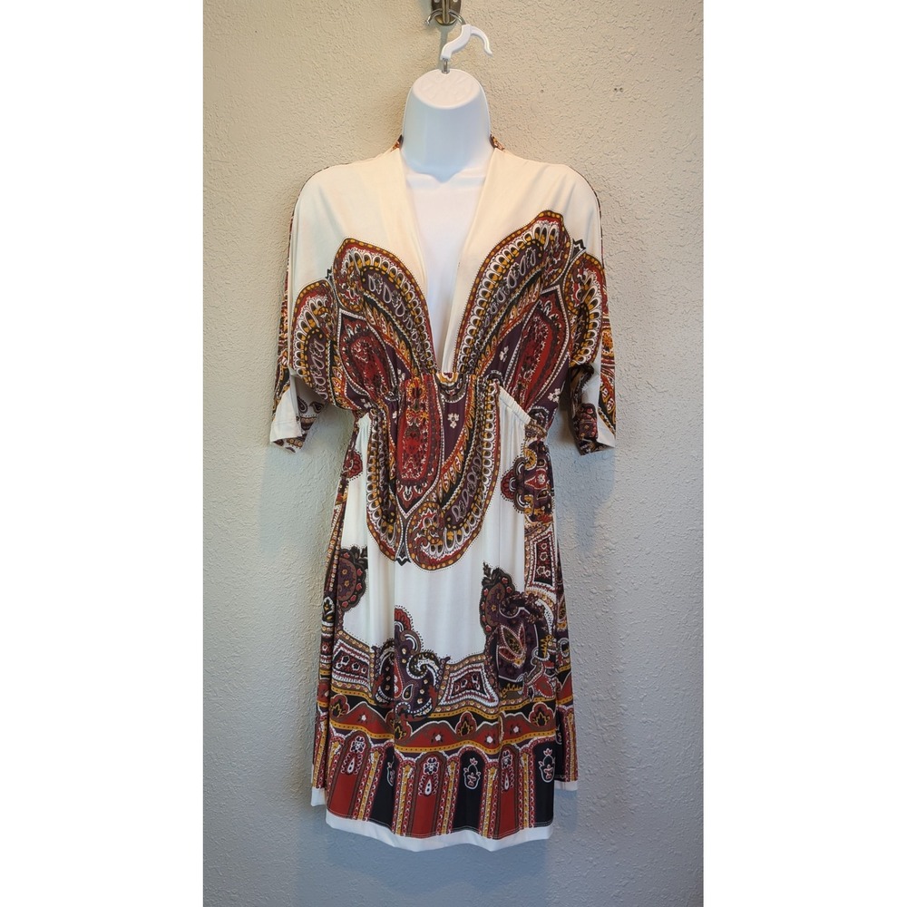 Ocean Breeze Paisley Print Dress Kimono Sleeve Bohemian Resort Casual Large